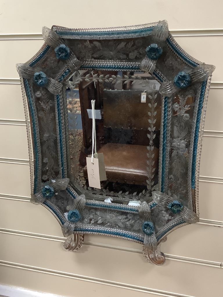 A mid 19th century Venetian two colour glass mirror, original plates, width 38cm height 54cm